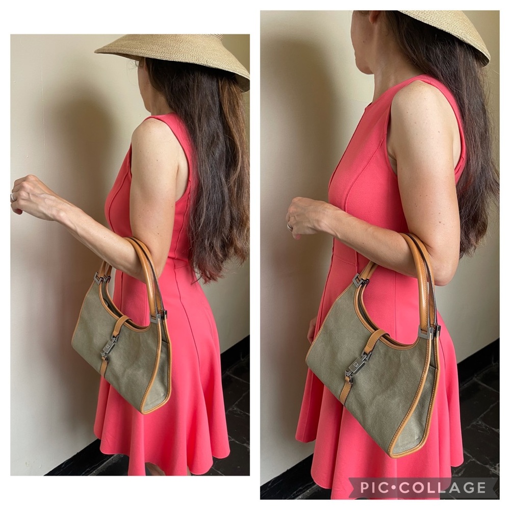 Gucci Jackie Khaki Canvas Leather Small Handbag